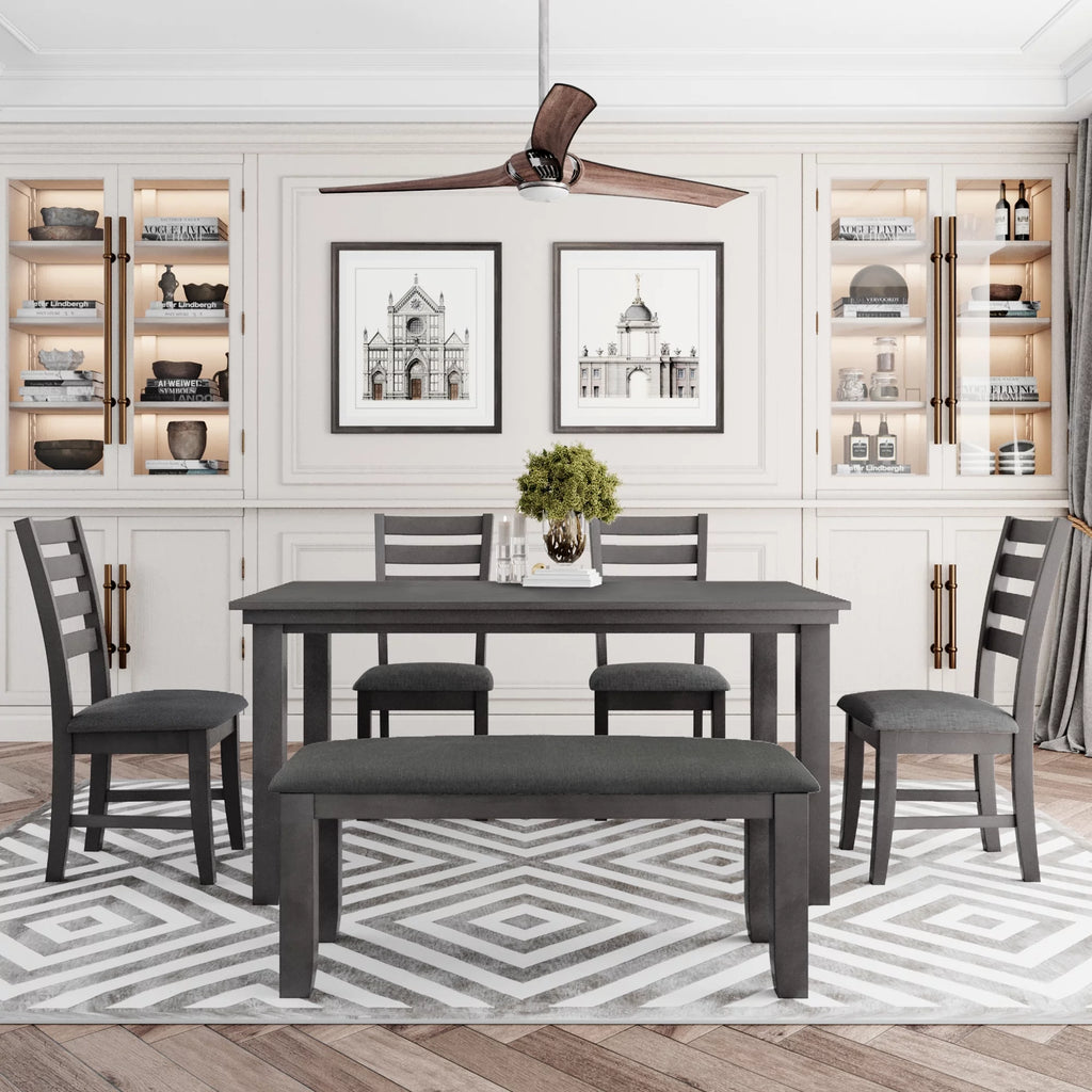 Gray Wood Dining Table and Chairs with Bench W2526