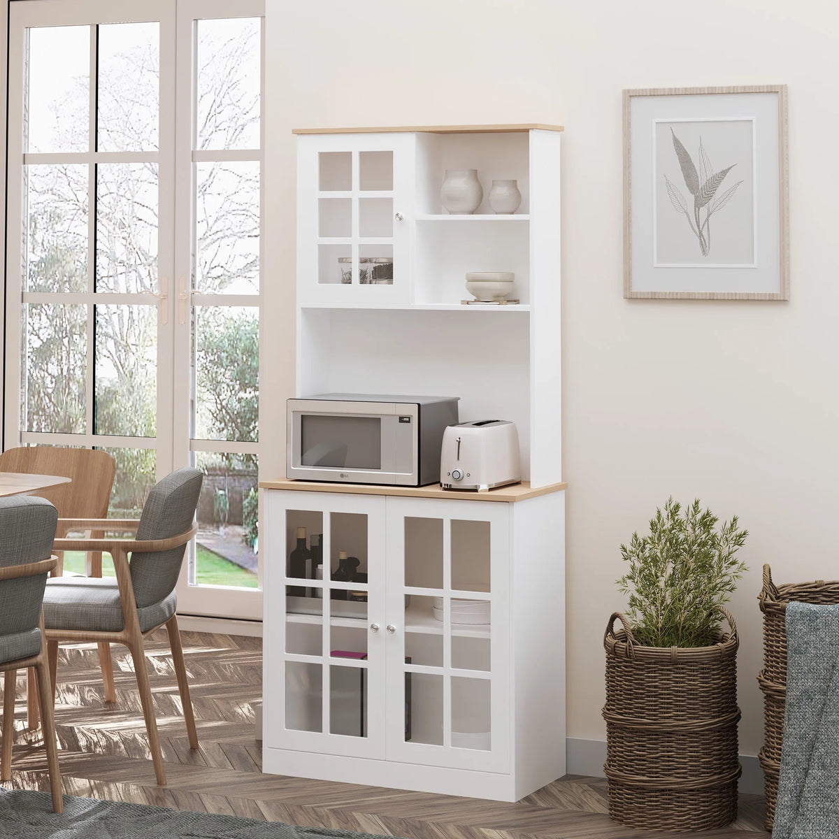 White Kitchen Buffet with Hutch N334285