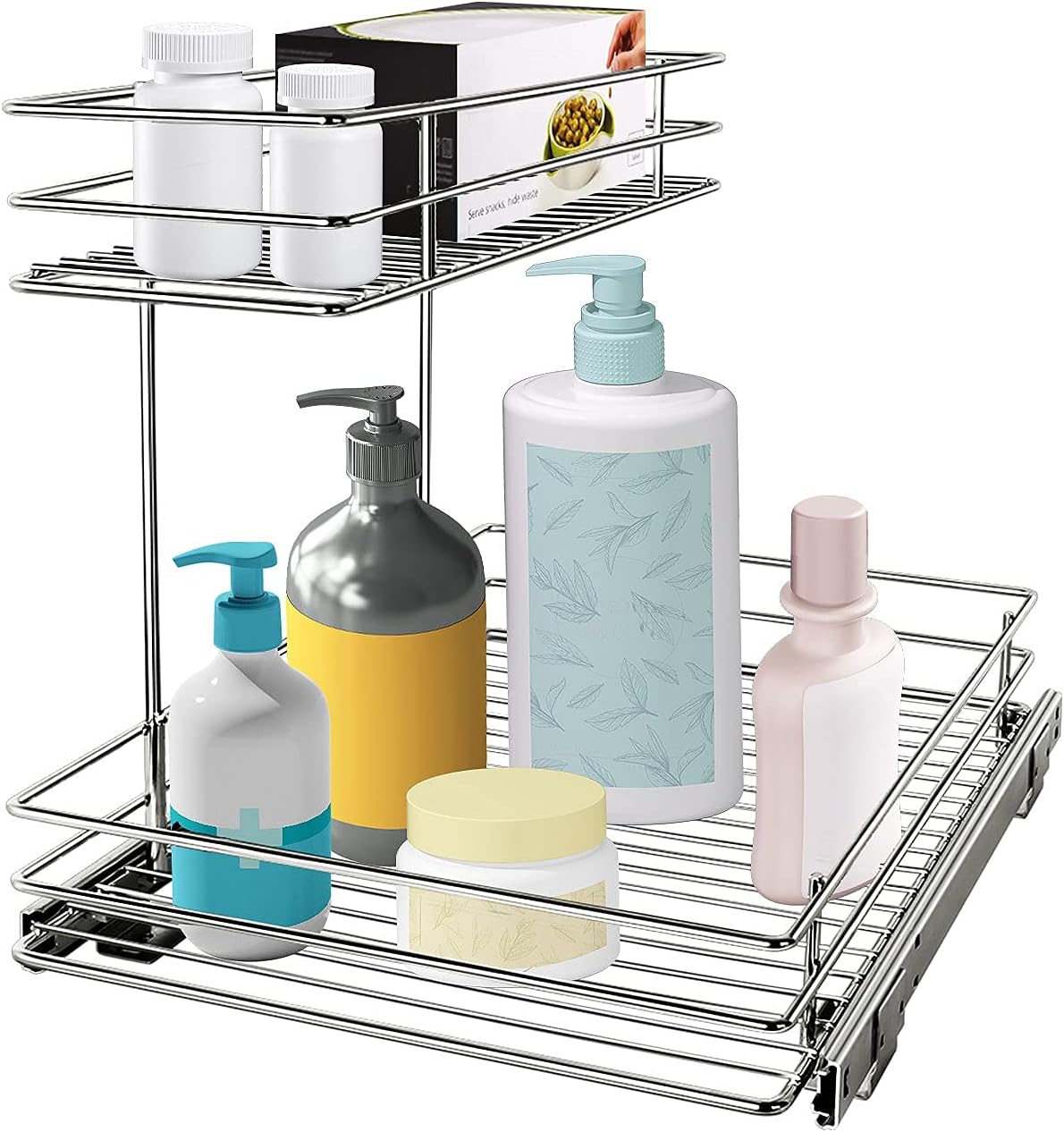 Pull Out Cabinet Organizer, 2 Tier Sliding Wire Drawer C898969