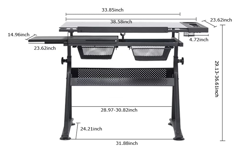 Adjustable Drafting Table Glass Desk Tracing Drawing Work Station N5154
