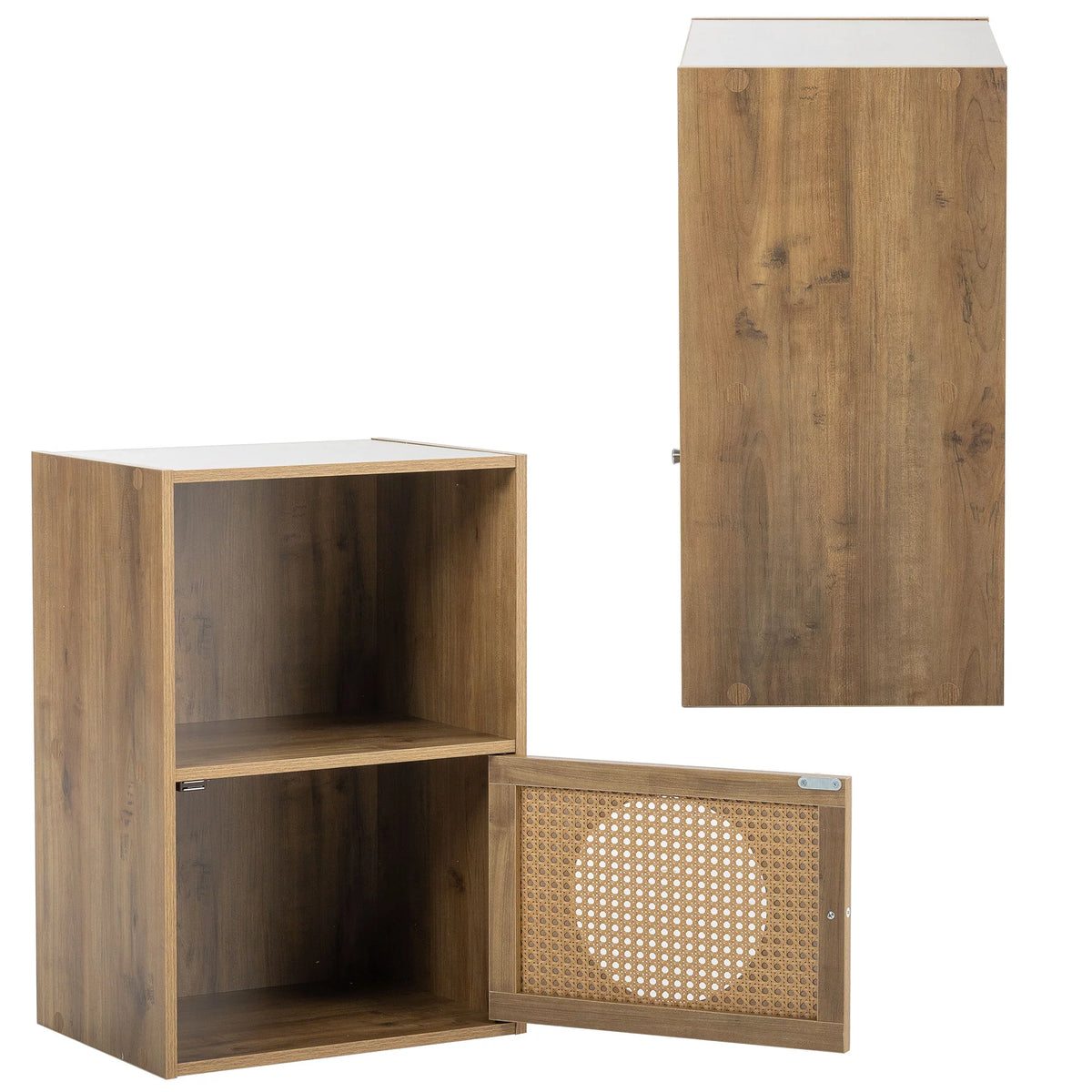 Antique Particle Board Two Layers Storage Cabinet with PE Rattan Door K380436