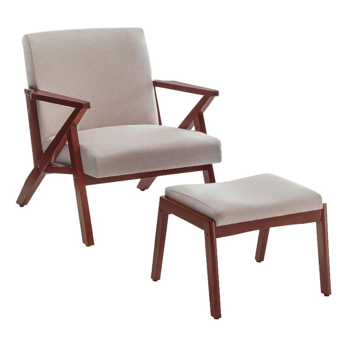 Beige Fabric Accent Lounge Armchair with Ottoman K354
