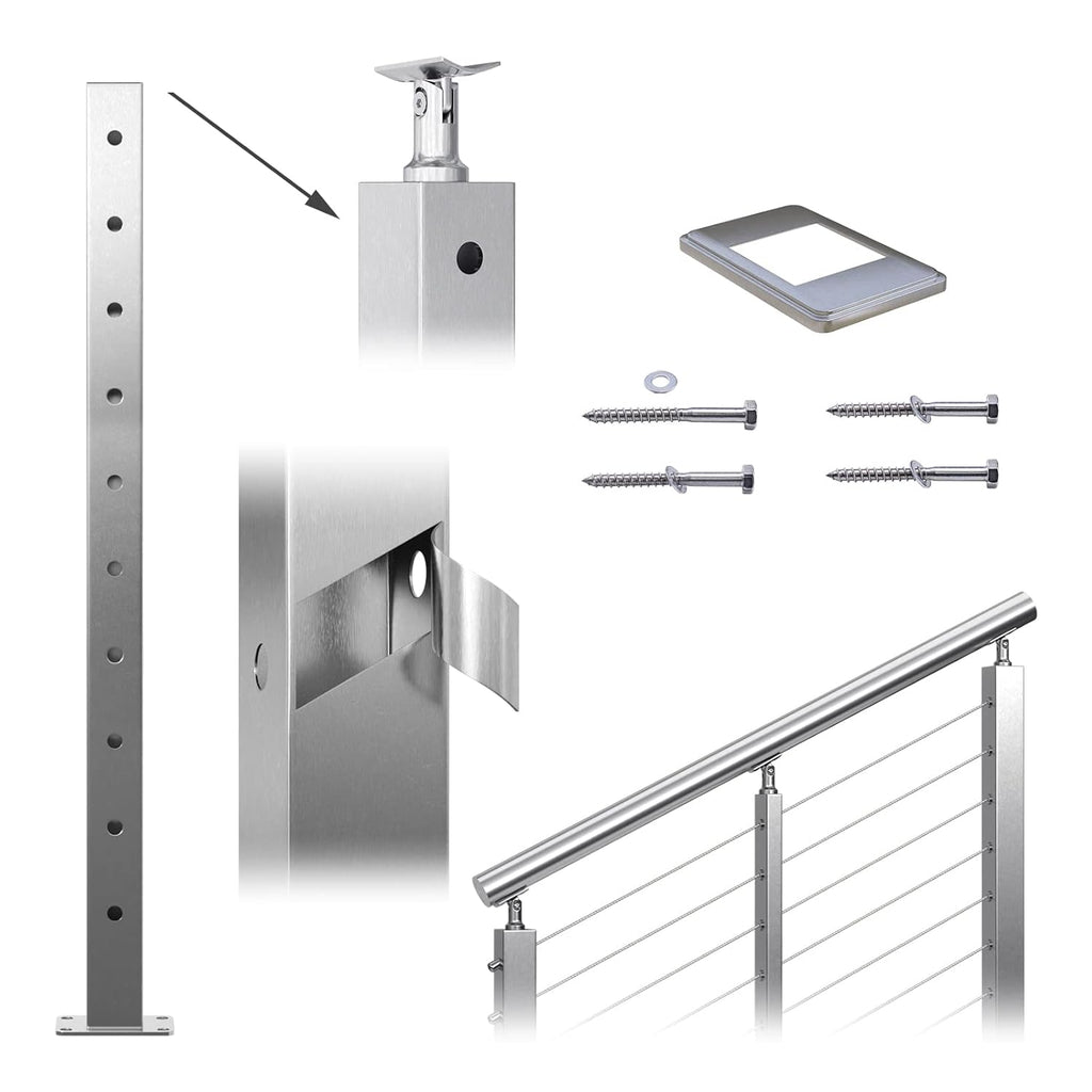 36x2x2 Brushed Stainless Steel Cable Railing Post C158
