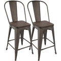 Industrial High-Back Counter Stools, Espresso Wood - 2 count A2305