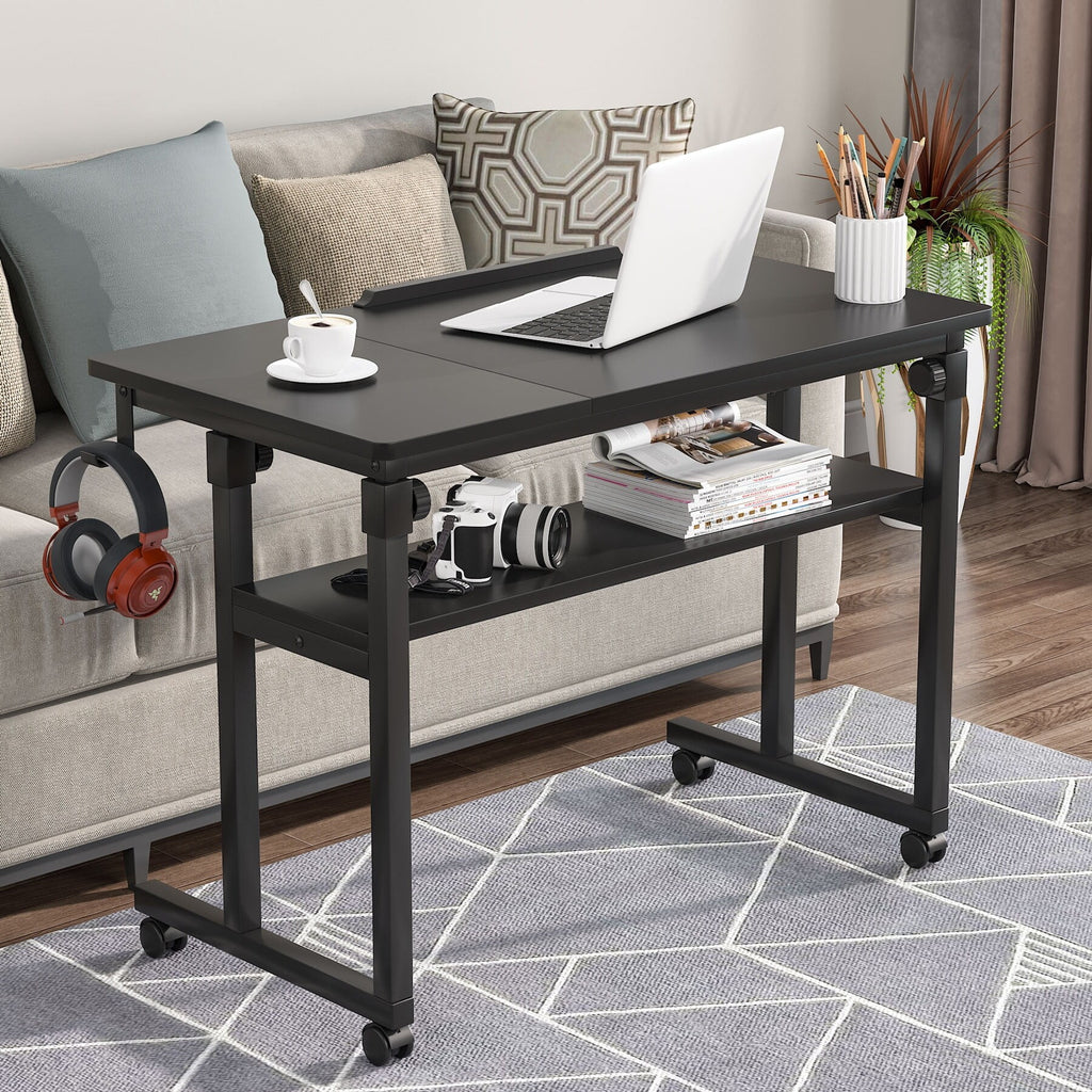 Brown Height Adjustable Portable Desk with Wheels D13779