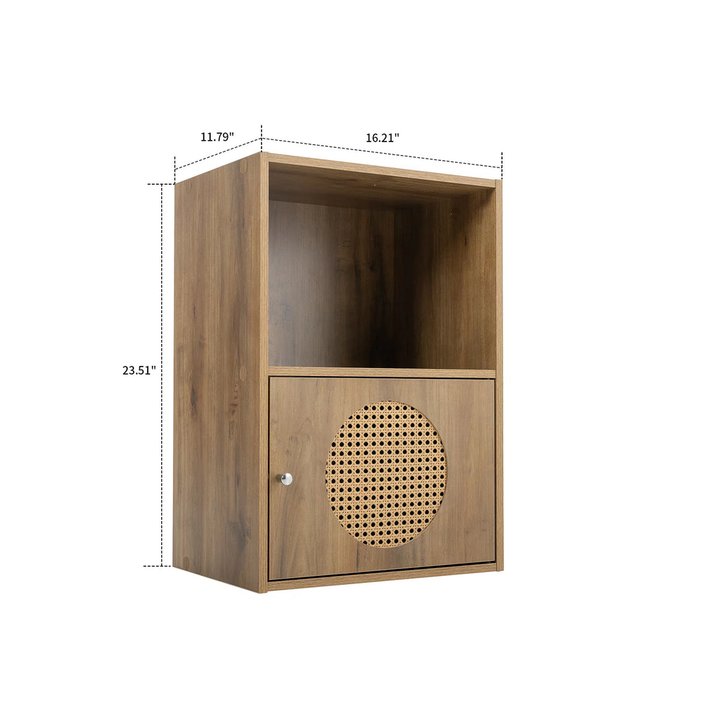 Antique Particle Board Two Layers Storage Cabinet with PE Rattan Door K380436