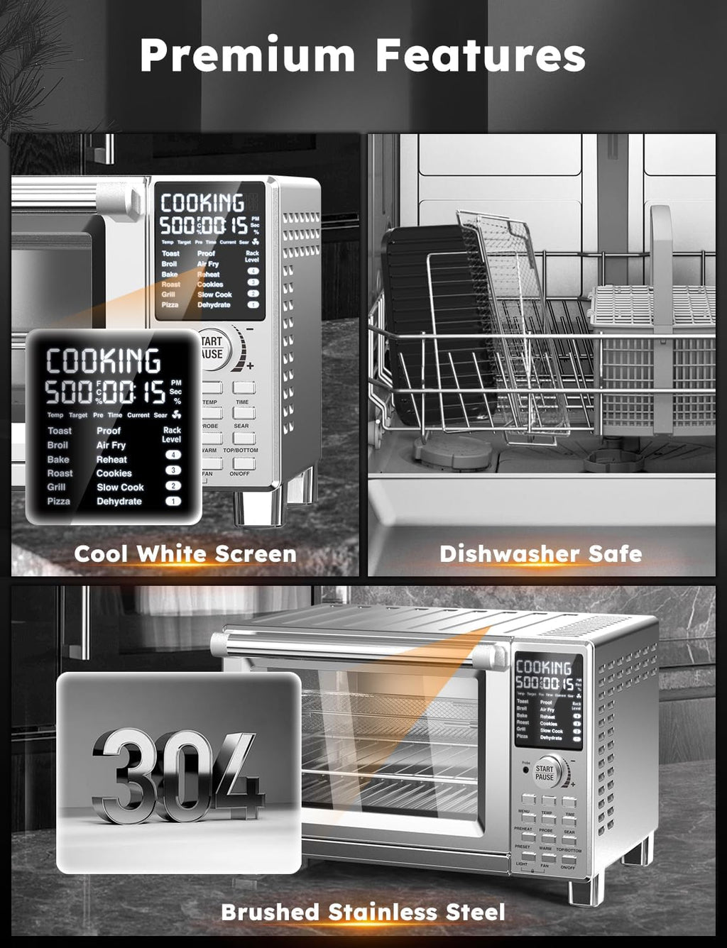 Stainless Steel Air Fryer Toaster Oven with Grill Combo, 30QT M6134