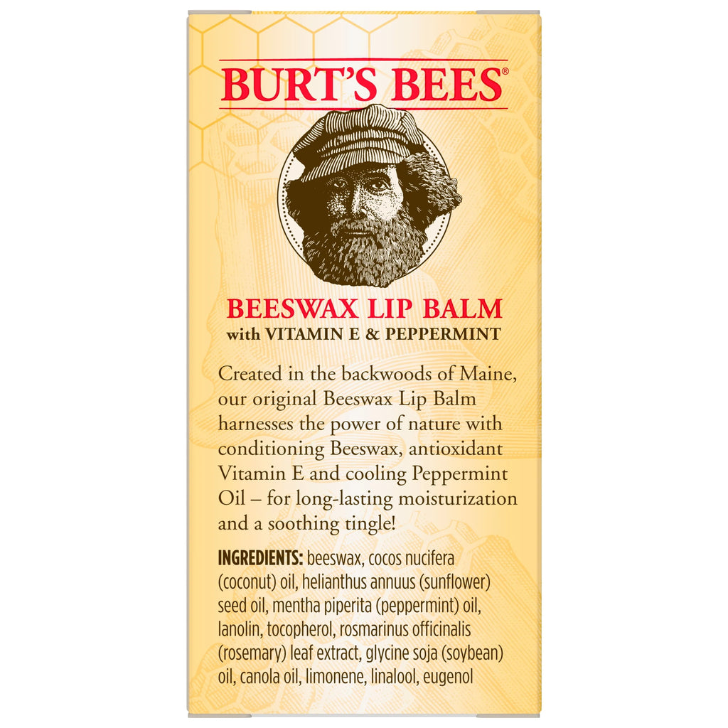 Natural Moisturizing Lip Balm with Beeswax, Vitamin E & Peppermint Oil, 4 Count U41463