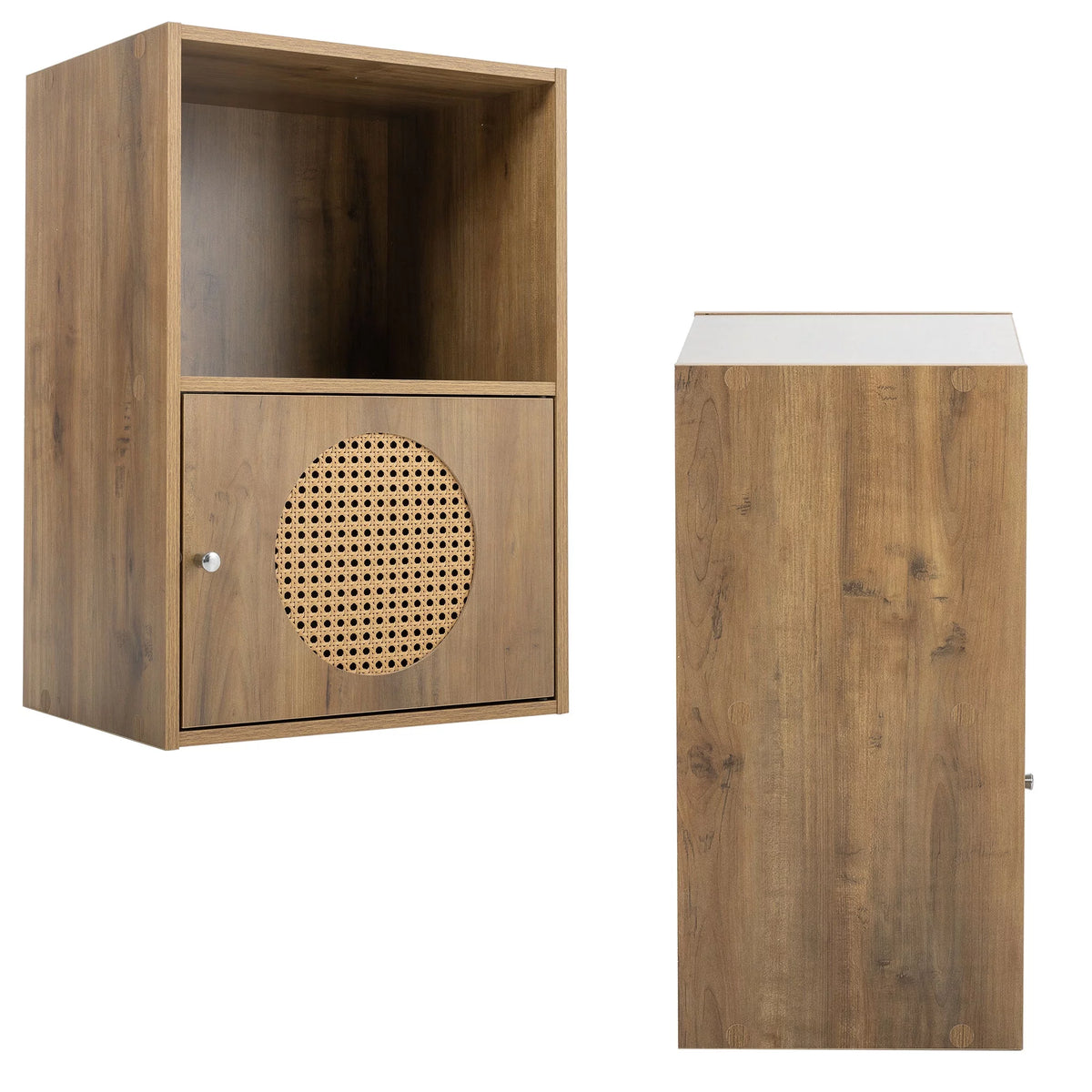 Antique Particle Board Two Layers Storage Cabinet with PE Rattan Door K380436