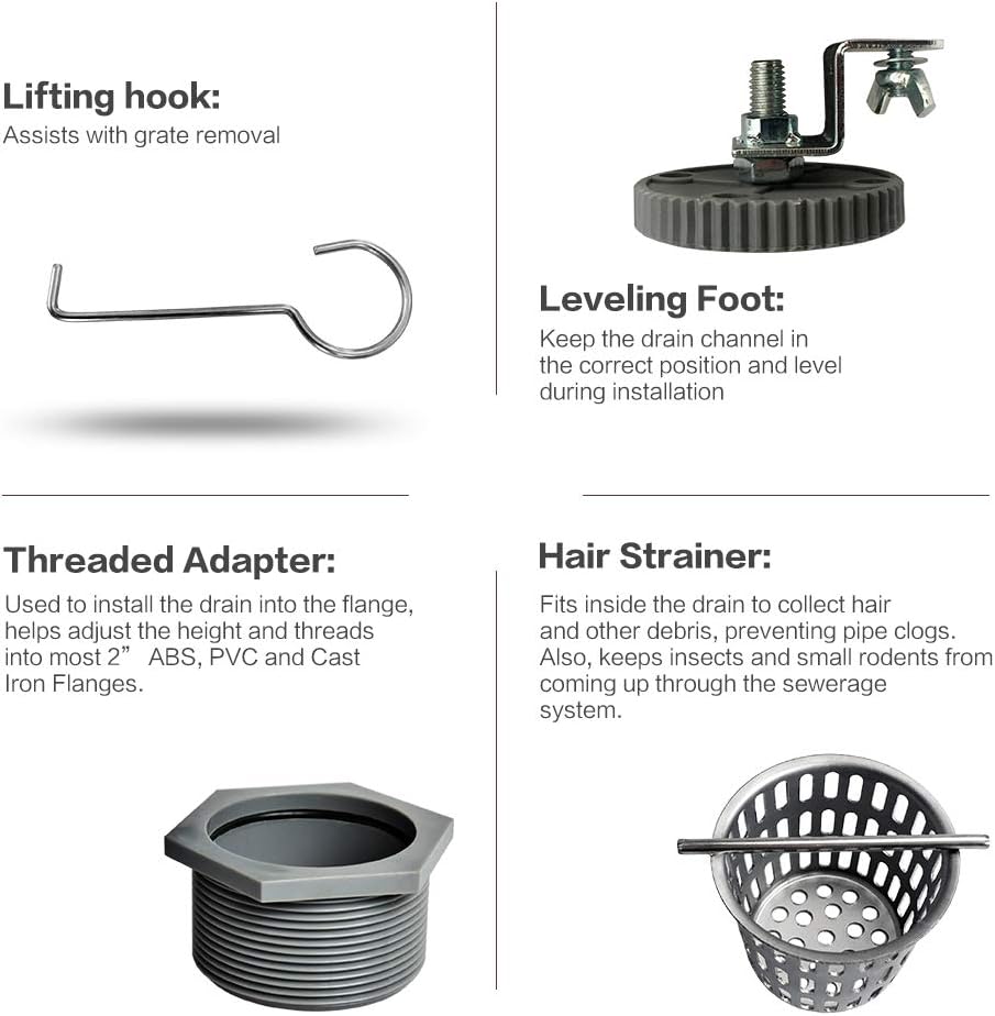 36-Inch Linear Shower Drain with Pattern Grate Cover, Brushed 304 Stainless Steel S143638