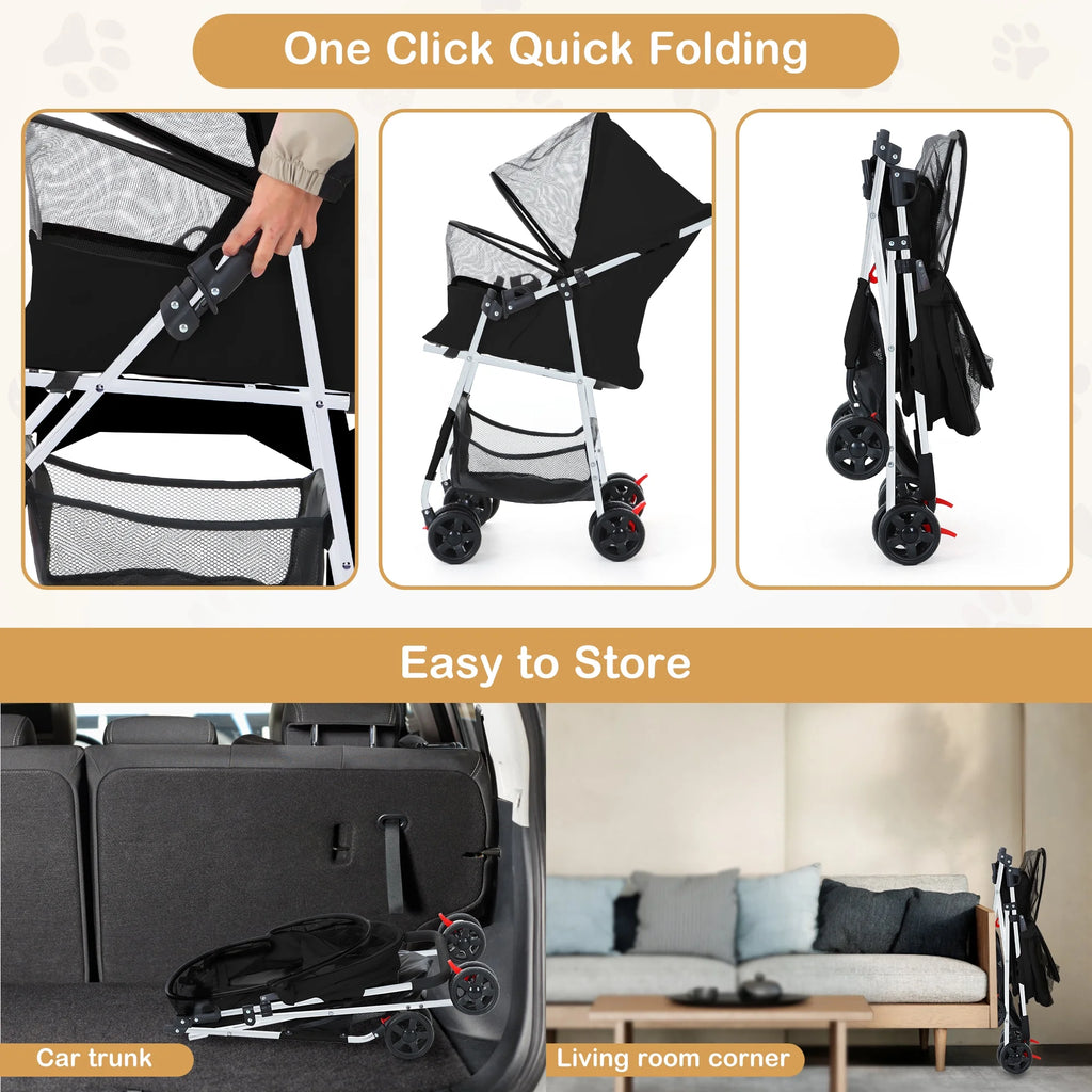 Folding Pet Stroller with Storage Basket, Black G1938