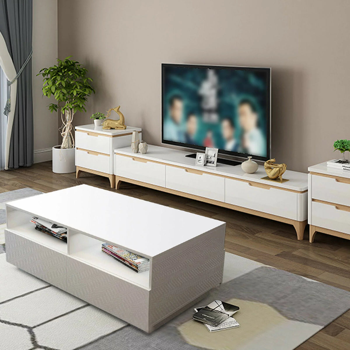 White High Gloss LED Coffee Table with Drawers U96776