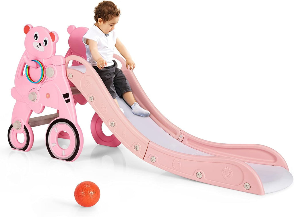4 in 1 Folding Toddler Slide with Basketball Hoop and Ring Toss K9529