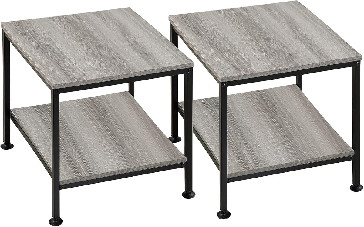 20 Inch 2 Tiers Square End Table with Metal Frame N23171