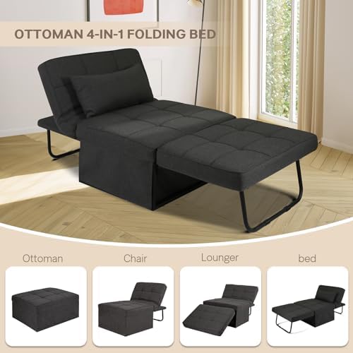 Beige Sleeper Chair Sofa Bed 4-in-1 Convertible Futon Chair Folding Ottoman with Adjustable Backrest 29" Width R639