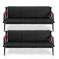 Black PU Leather Waiting Room Bench with Wooden Armrest K3359