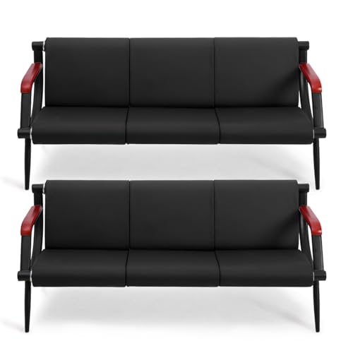 Black PU Leather Waiting Room Bench with Wooden Armrest K3359