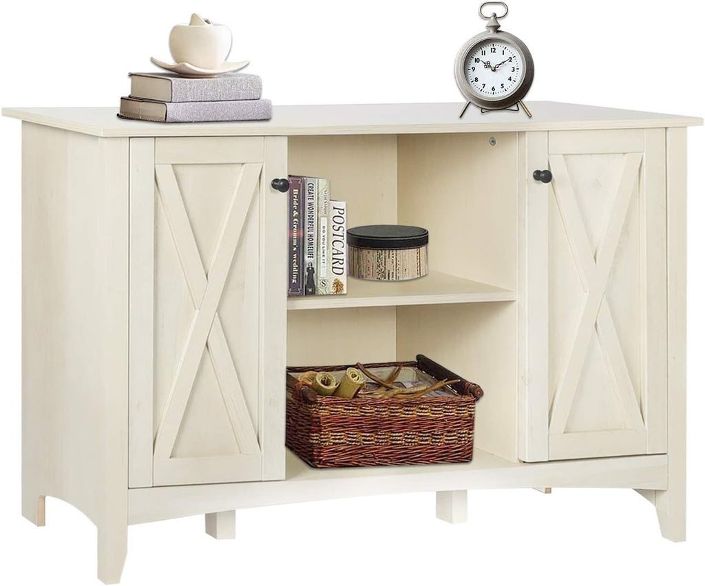 White Brown Accent Cabinet with Doors and Adjustable Shelves C6610