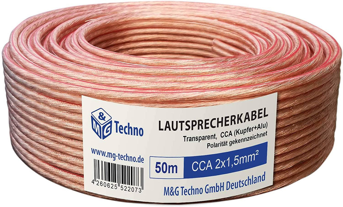 50m Speaker Cable 2x1,5mm² CCA Round Transparent Q58331