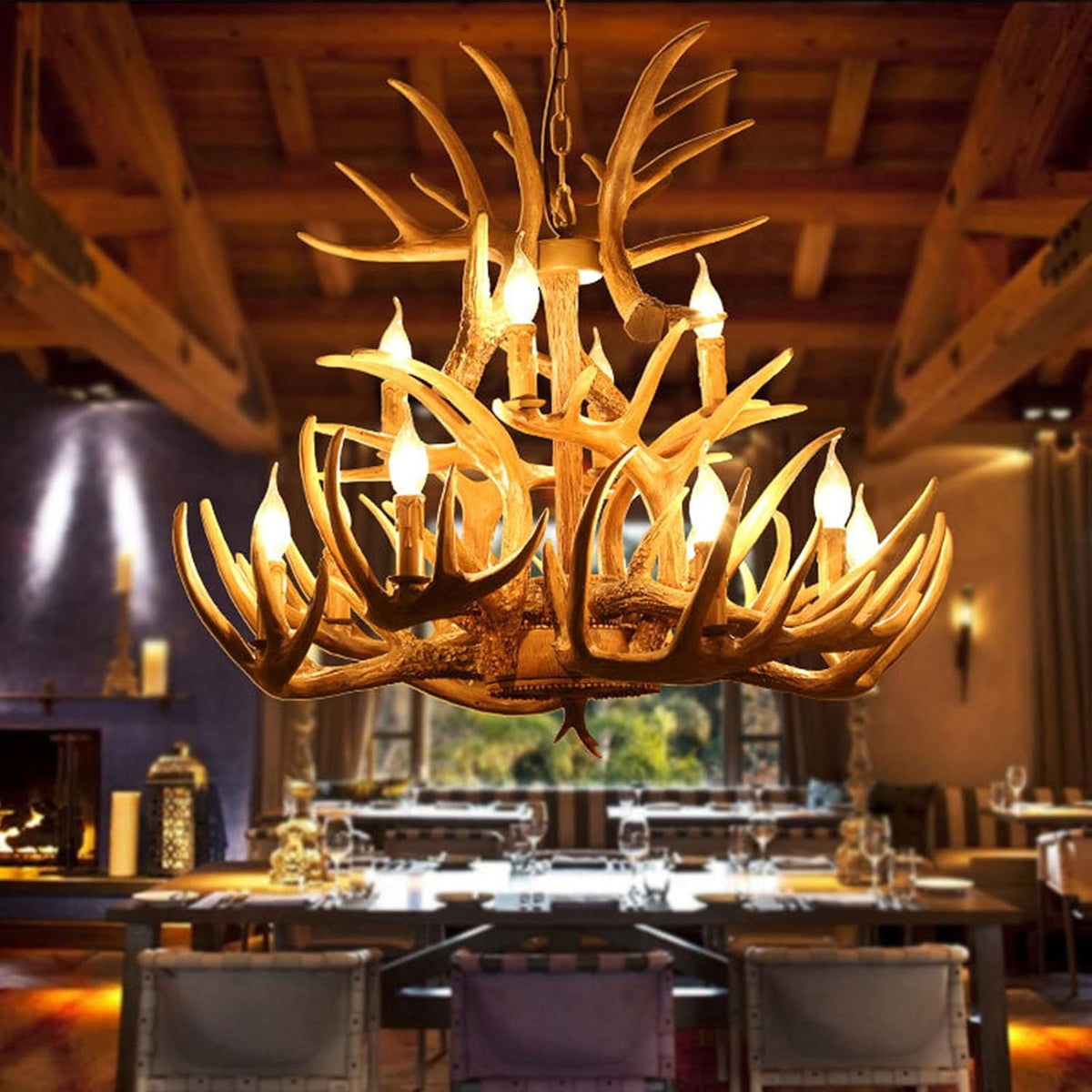 Vintage Resin Antler Chandelier 12 Lights I4784