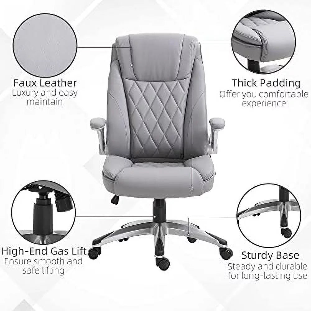 Grey Faux Leather Ergonomic Home Office Chair W271204