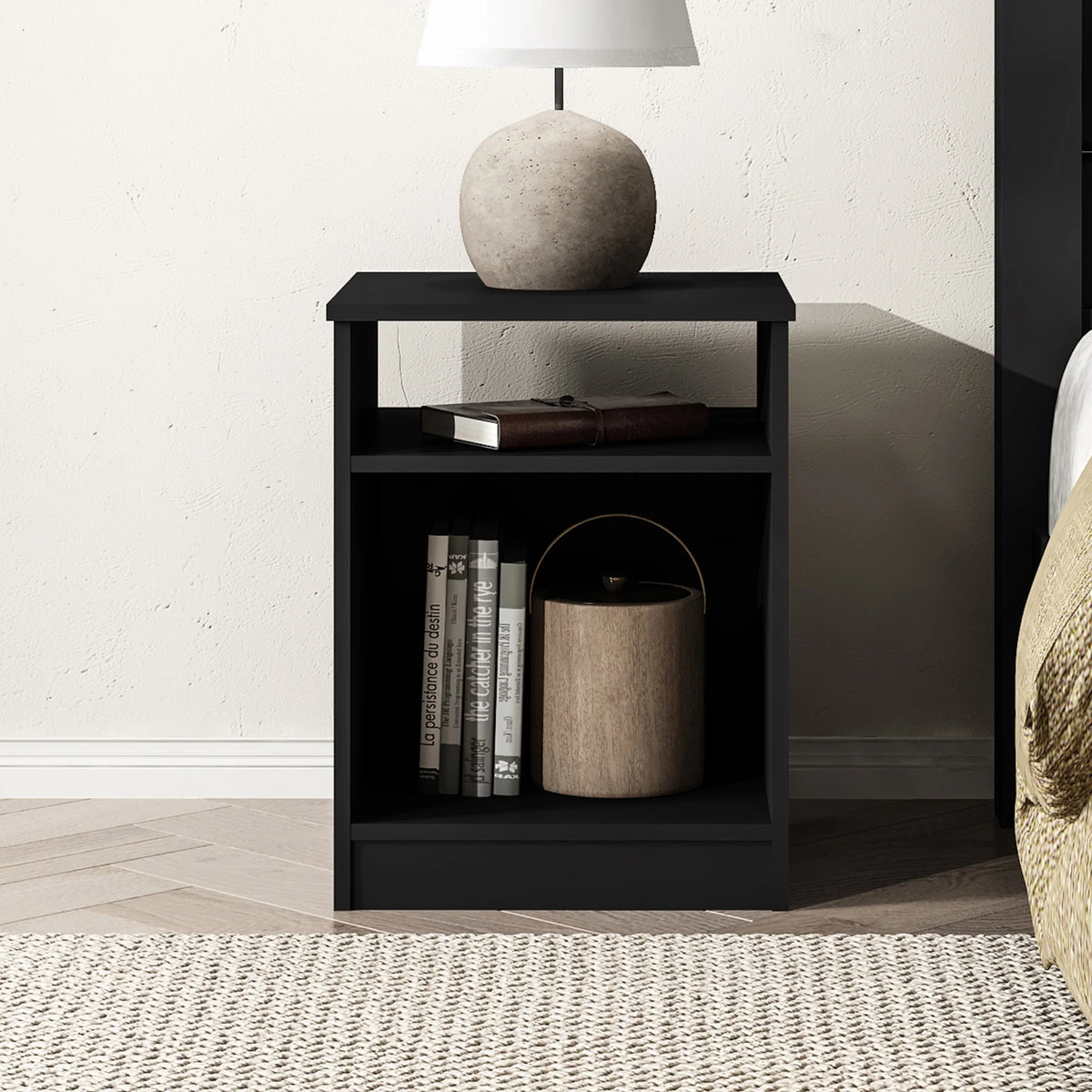 White Open Shelf Nightstand V7619
