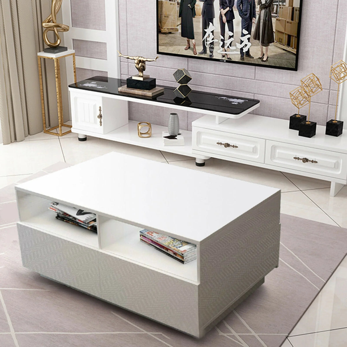 White High Gloss LED Coffee Table with Drawers U96776