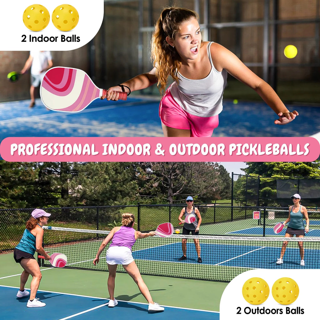 Set of 4 Wooden Pickleball Paddles with Balls and Bag F323