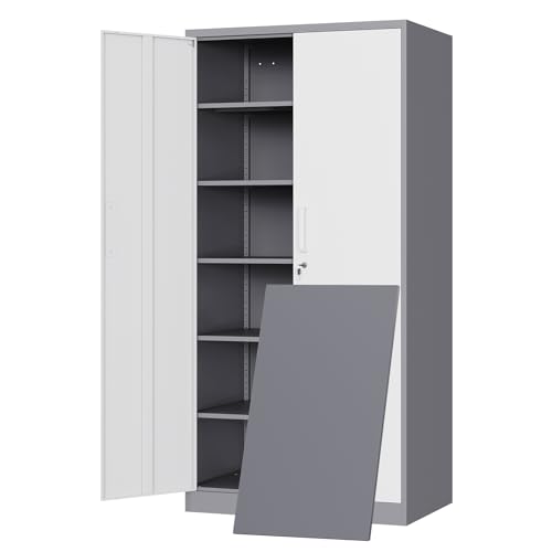 Metal Garage Storage Cabinet with 2 Doors and 5 Adjustable Shelves J780715