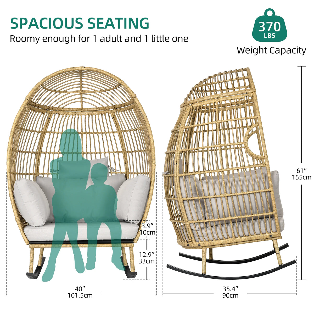 Grey Oversized Wicker Egg Rocking Chair L68915