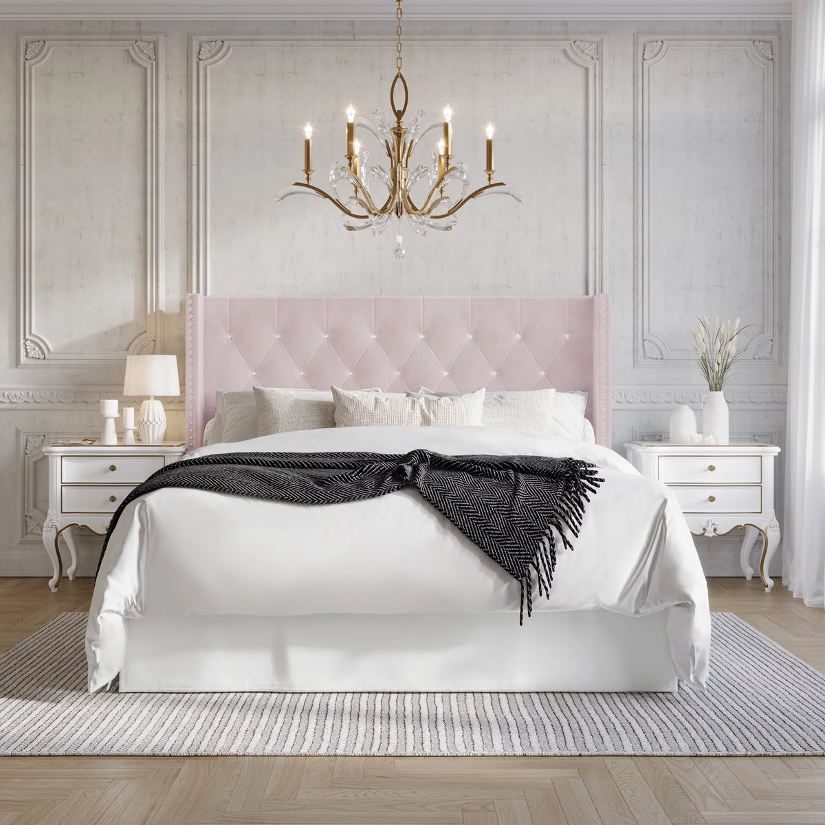 Button Tufted Wingback Velvet Upholstered Queen Bed H3404