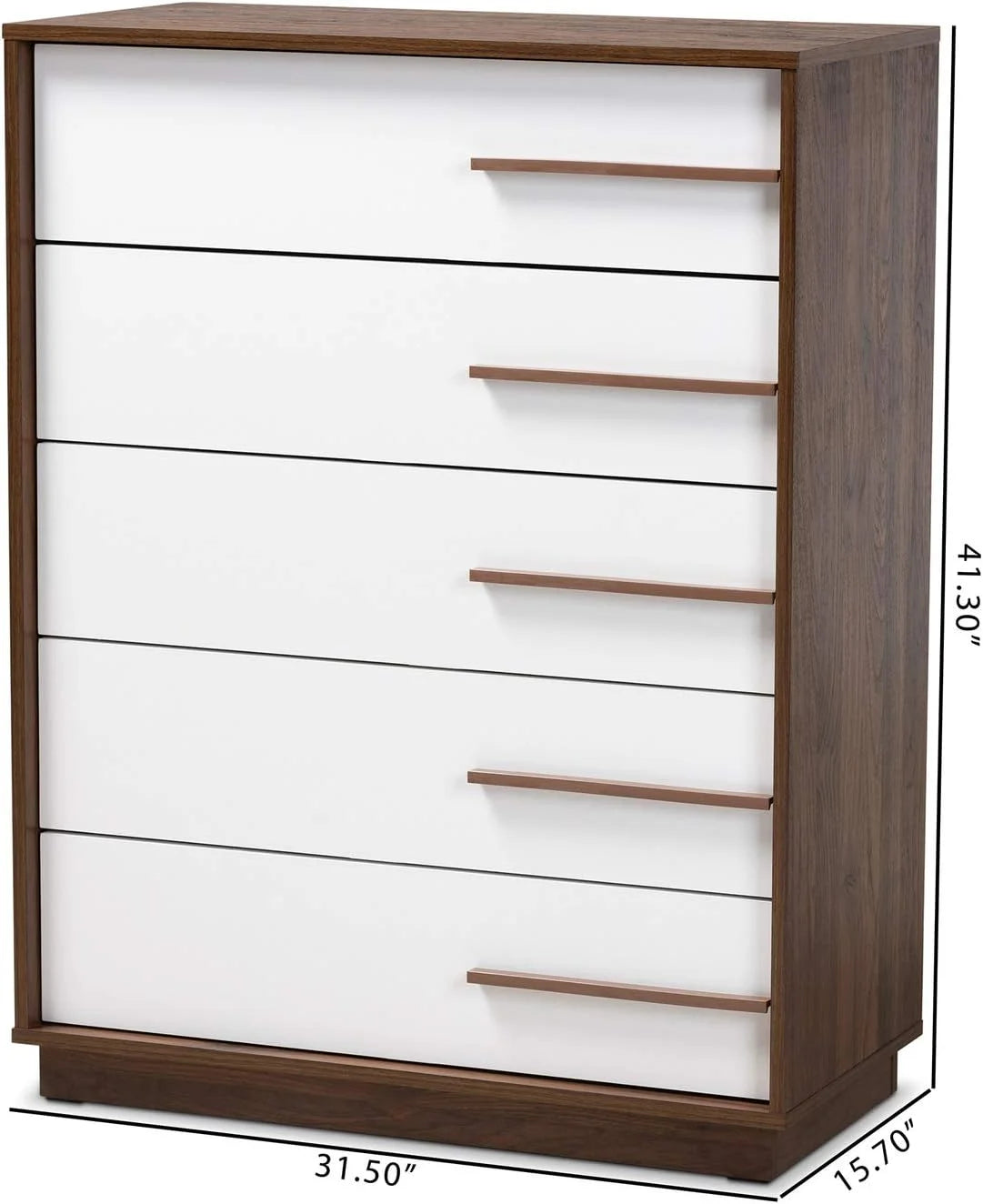 Modern Two-Tone White And Walnut 5-Drawer Wood Chest O8370