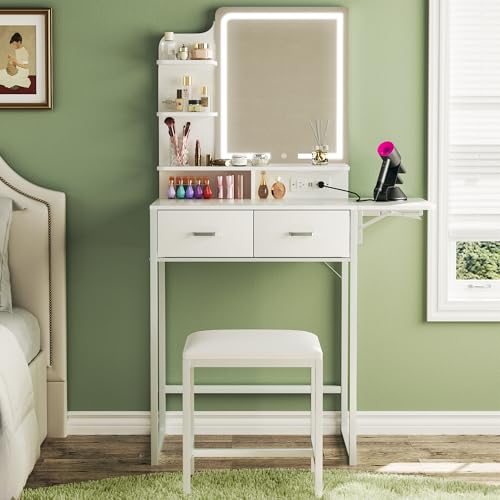 White Makeup Vanity Desk with Mirror and Lights A703836