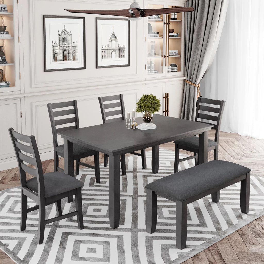 Gray Wood Dining Table and Chairs with Bench W2526