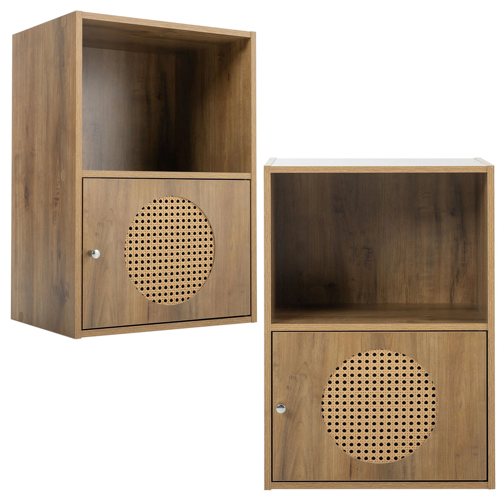 Antique Particle Board Two Layers Storage Cabinet with PE Rattan Door K380436