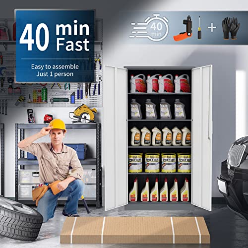 Metal Garage Storage Cabinet with 2 Doors and 5 Adjustable Shelves J780715