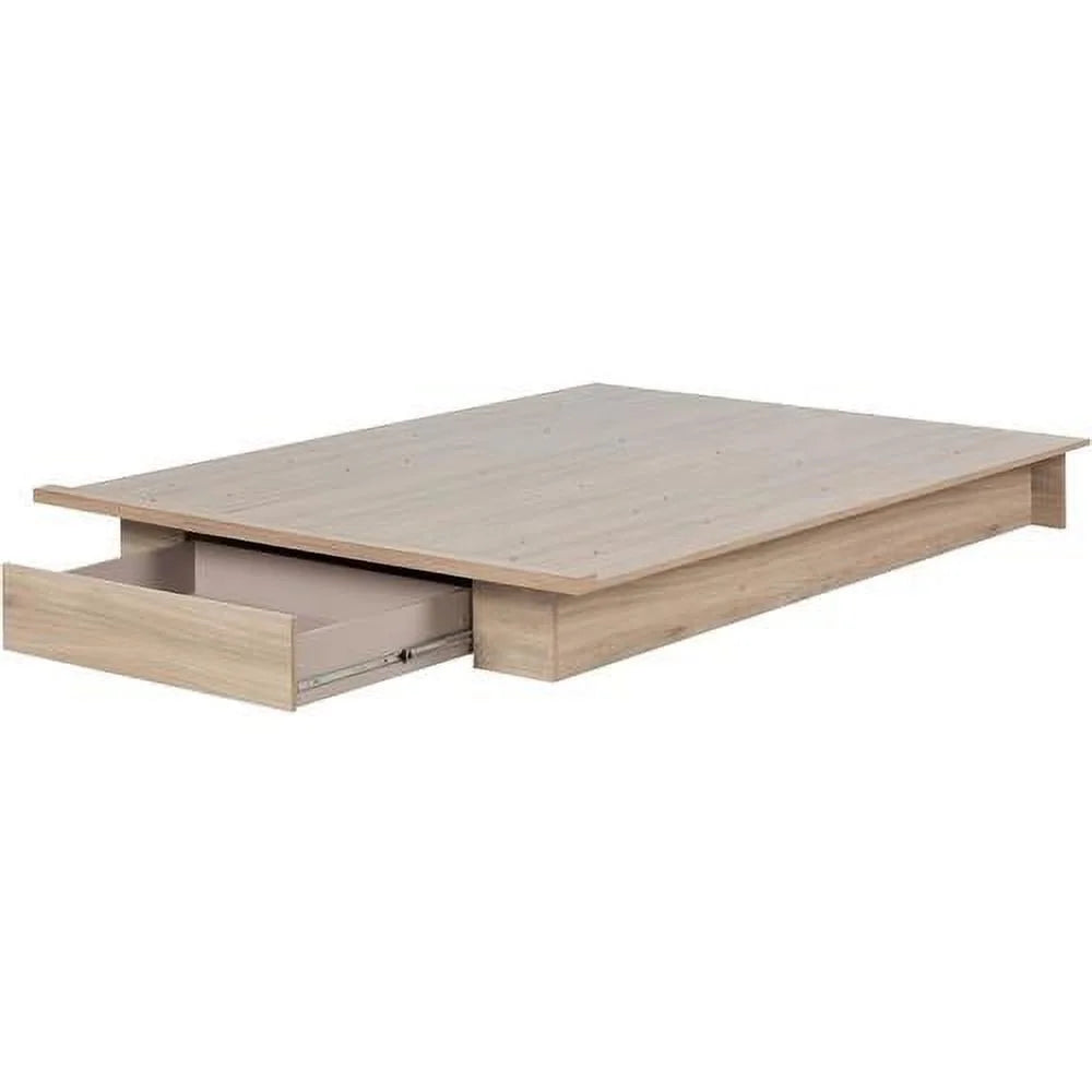 Rustic Oak Full/Queen Platform Bed with Drawer P361666