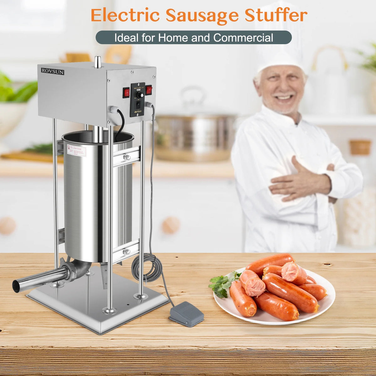 15.4LBS/10L Electric Stainless Steel Sausage Stuffer with 5 Stuffing Tubes C5259