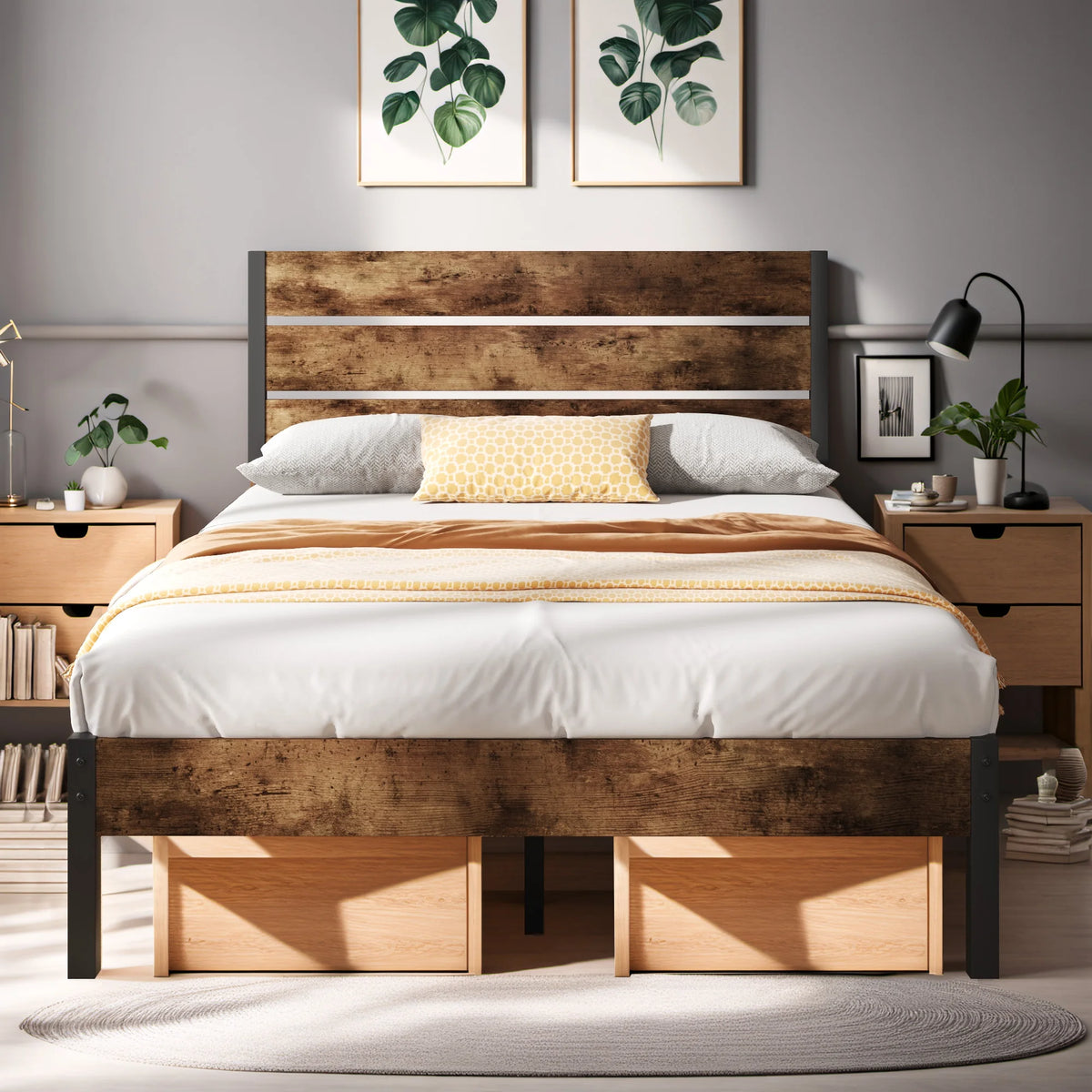 Queen Bed Frame with Wood Headboard and Footboard P79779