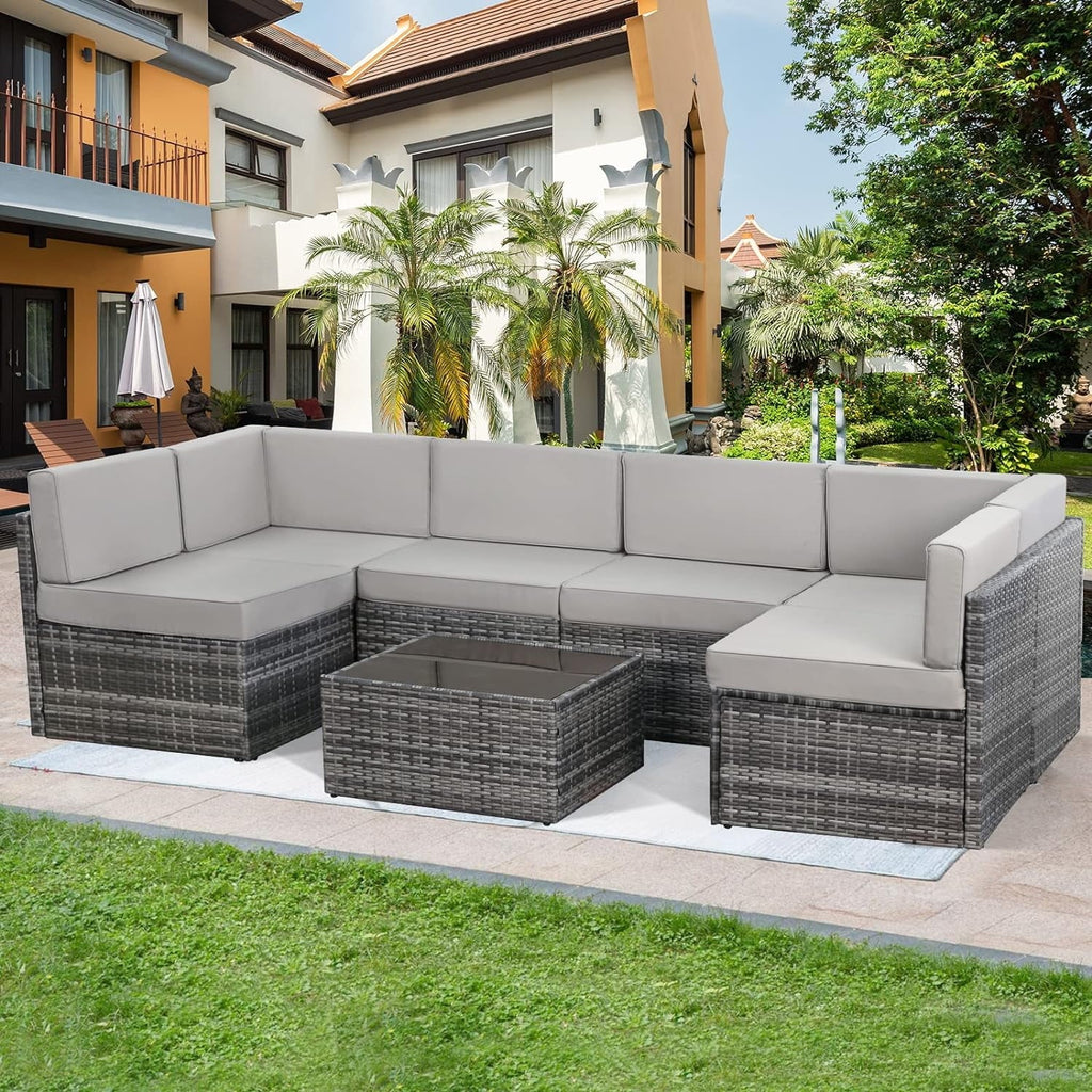 7-Piece PE Rattan Wicker Outdoor Sectional Sofa Set D951283