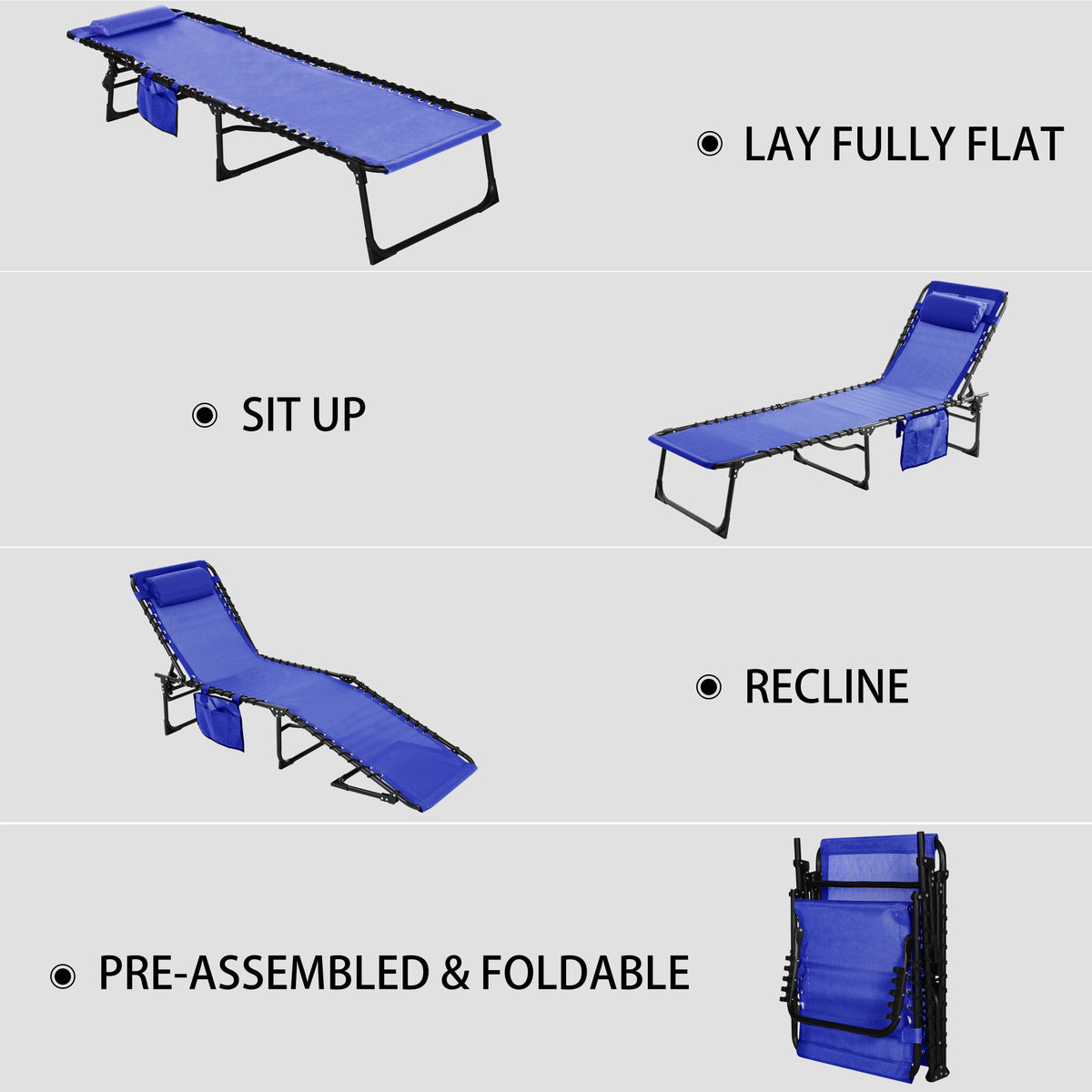 Blue 4-Fold Outdoor Chaise Lounge Chair with Pillow Y9404