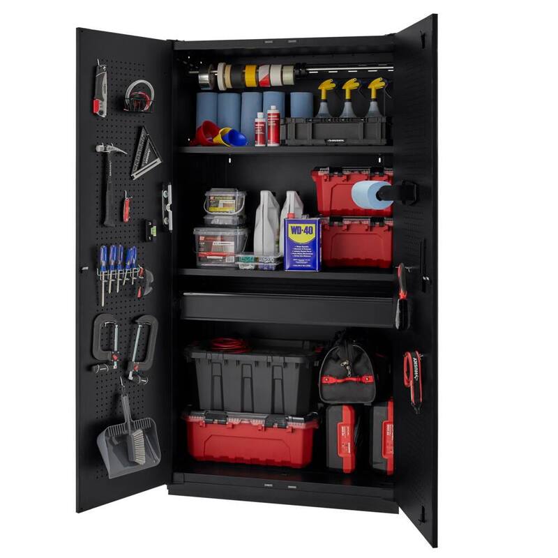 Extra Wide Heavy Duty 20-Gauge Steel Freestanding Garage Cabinet in Black D315