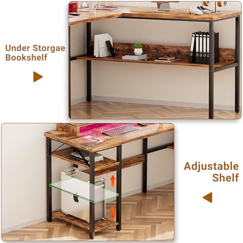 Black Reversible L Shaped Desk with Power Outlets and LED Light D28543
