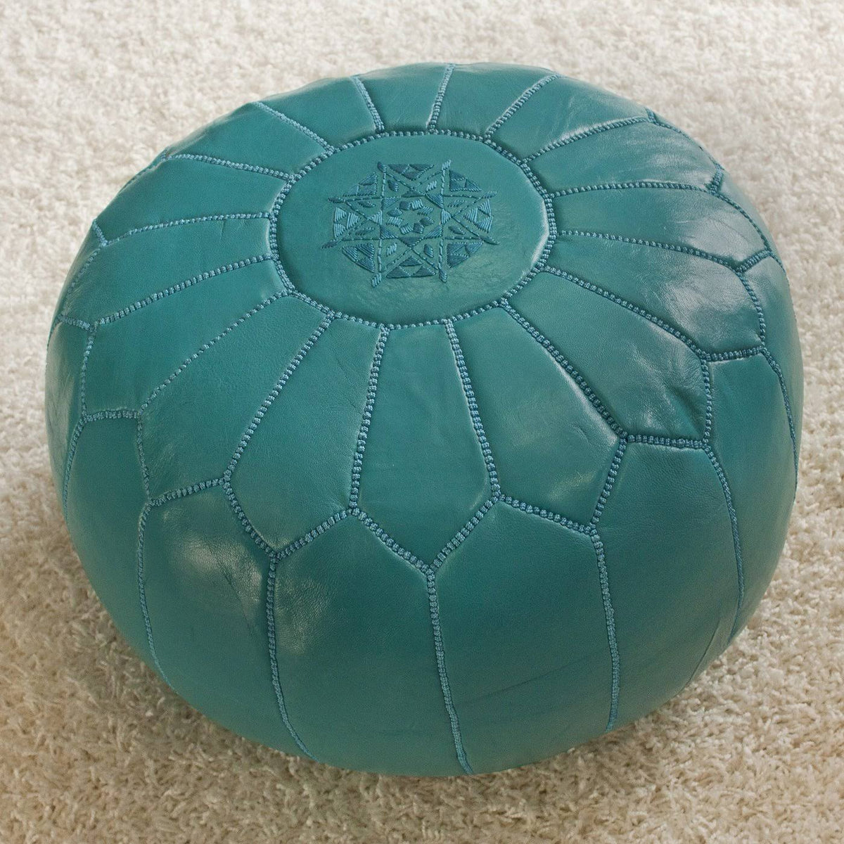 Blue Leather Moroccan Pouf Ottoman B159279