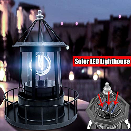 Black LED Solar Rotating Lighthouse Lantern K1071