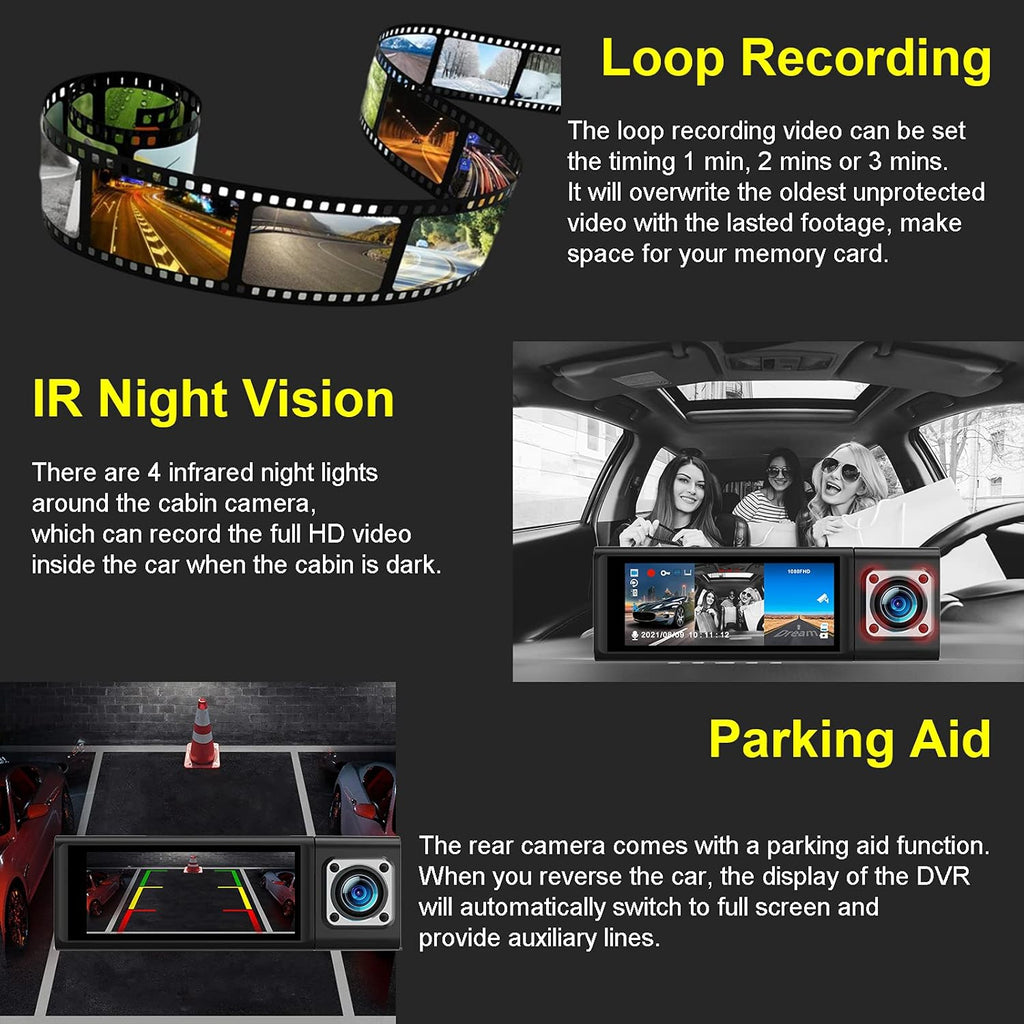 3 Channel Dash Cam Front and Rear Inside 1080P R591606