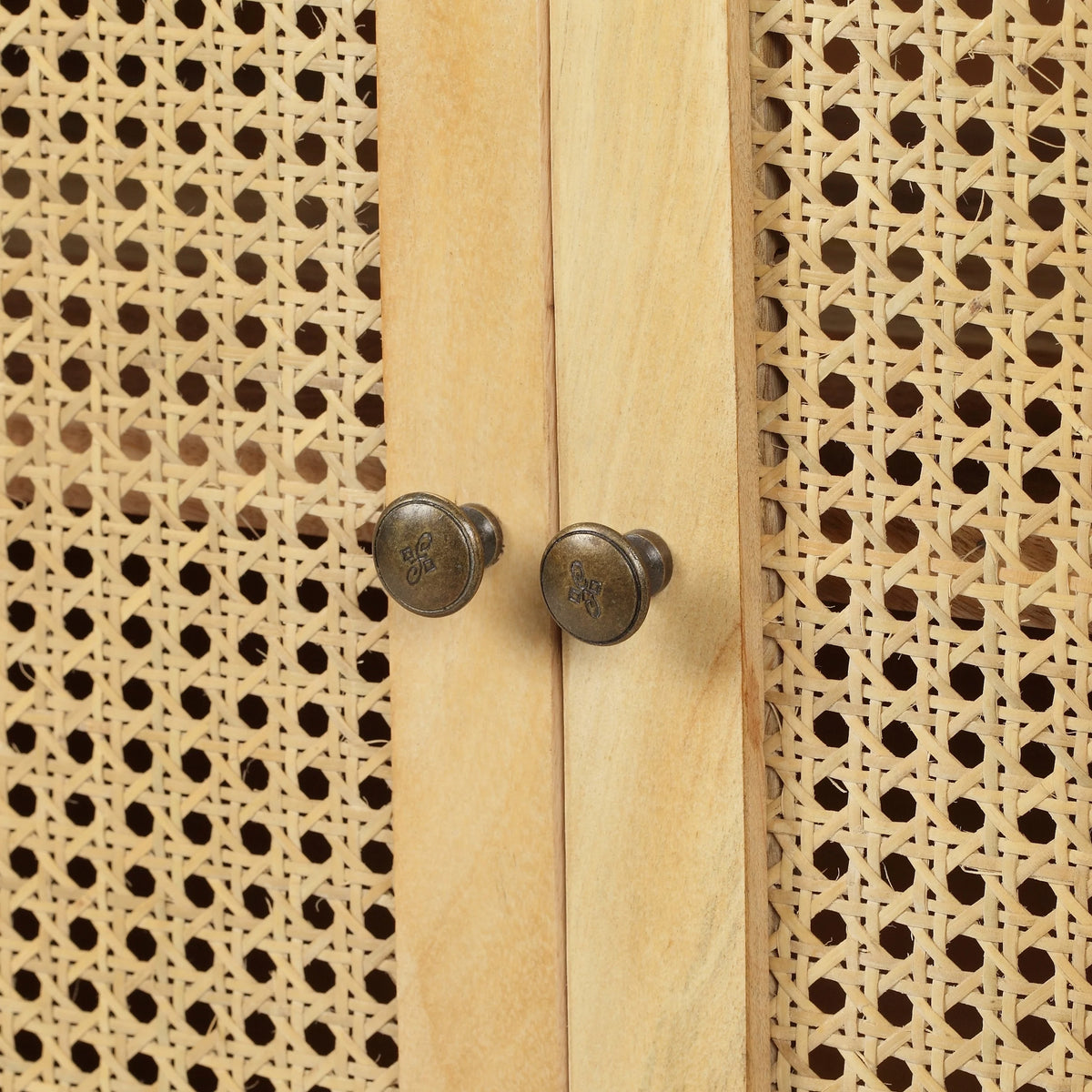 2 Door Mango Wood Cabinet with Wicker Caning W524583