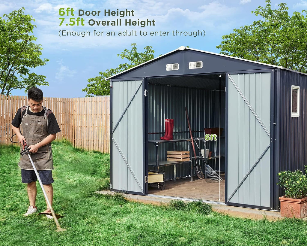 10x12x7.5 ft Galvanized Lockable Outdoor Storage Shed H960