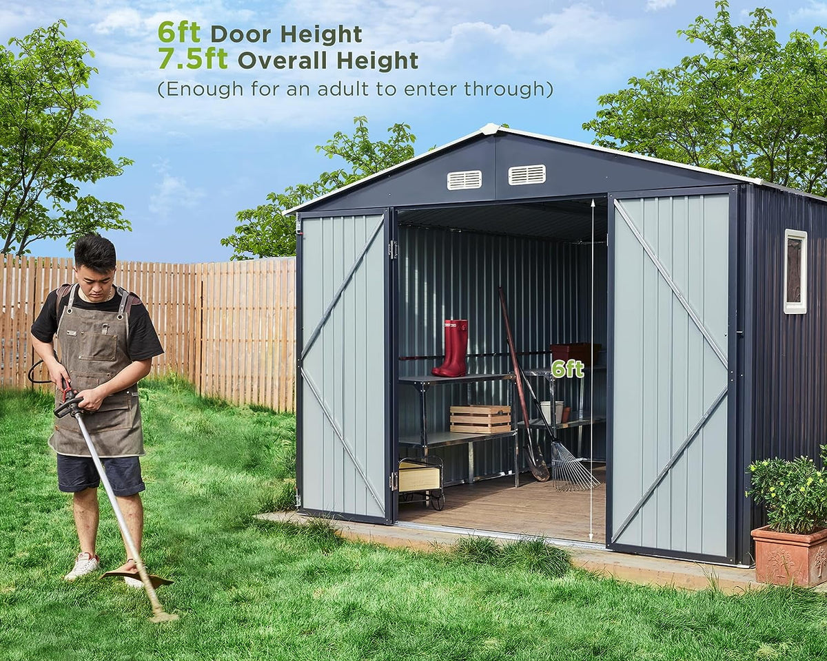 10x12x7.5 ft Galvanized Lockable Outdoor Storage Shed H960