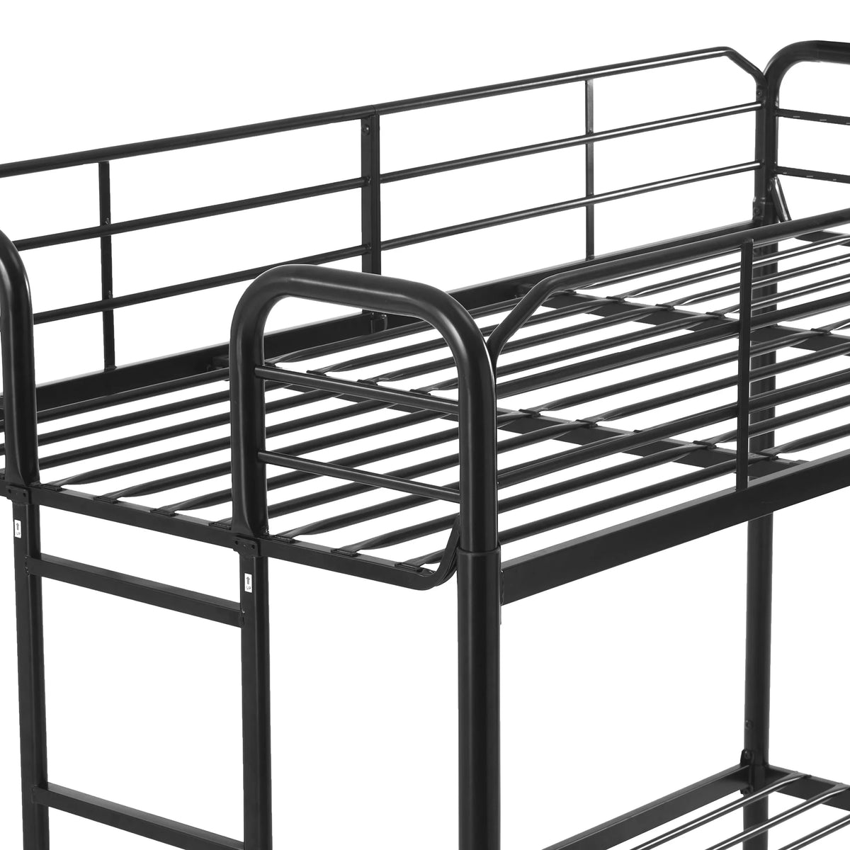 Black Metal Twin over Twin Quad Bunk Bed with Ladder and Guardrails D200415